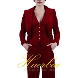 Anderen kleding rood fluwelen broekpak voor vrouwen blazer vest trouwjurk formeel werk slijtage slank fit broek 3 -delige set y240509