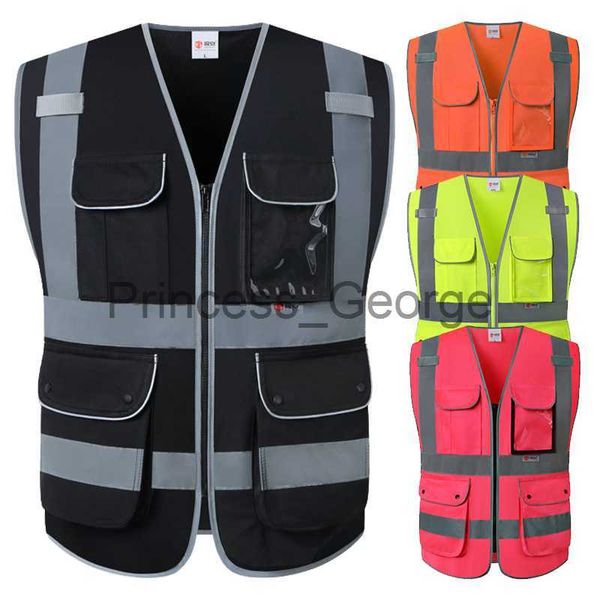 Autres Vêtements Gilet de sécurité Réfléchissant Haute Visibilité Gilet Poches Zipper Construction Sécurité Travail Gilet Noir Réfléchissant Gilet pour Hommes x0711