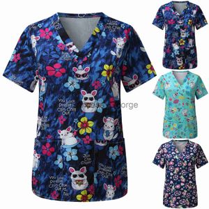 Others Apparel Scrub Tops Mujeres de manga corta con cuello en V Tops Uniforme de enfermera Estampado de dibujos animados Blusa de trabajo Camisetas de mujer uniforme enfermera mujer x0711