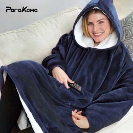 Anderen kleding tv -deken met mouwen hoodie sweatshirt winter luie pullover deken fleece capuchon outdoor kou en warme volwassen kleding T221018