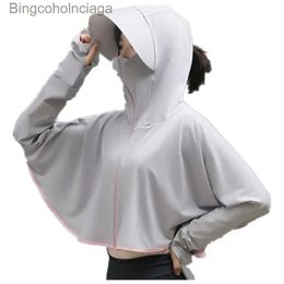 Autres vêtements UHYTGF nouveaux vêtements de Protection solaire Fe manteaux courts en plein air cyclisme Anti-UV été hauts femmes à capuche mince taille ample manteau 1472L231215