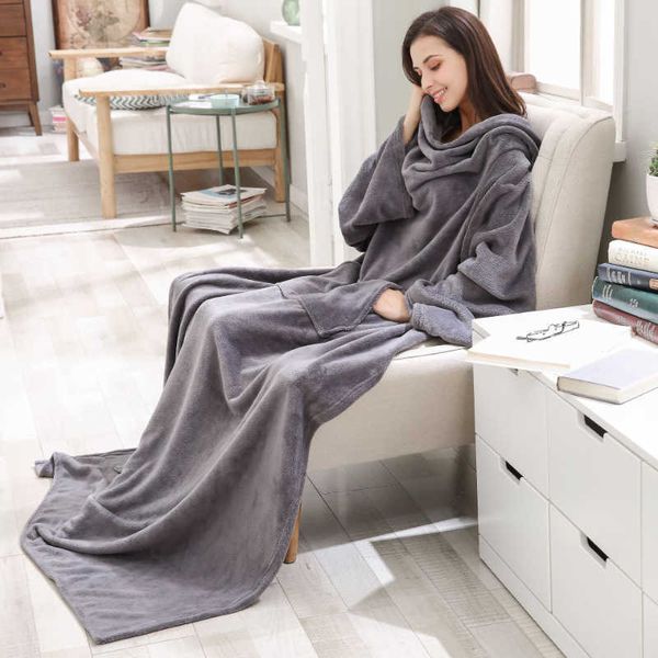 Autres vêtements Wearable Fleece Blanket With Sleeves Winter Soft Sherpa Weighted Sofa Blanket Adult Warm Long Lazy TV Blanket Throw Plush Robe T221018