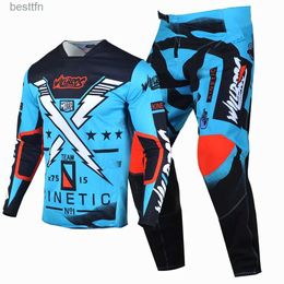 Autres vêtements Willbros and Pantal MX Combo Motocross Blue Gear Set Bike Suit Off-Road MTB ATV UTV Racing Outfitl231007