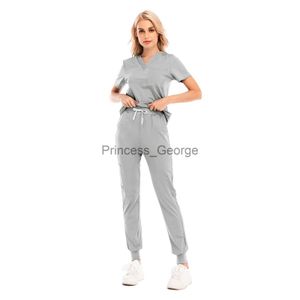 Autres vêtements femmes deux pièces ensemble de costume Scrubs ensembles d'uniformes d'allaitement TopsPants col en v à manches courtes FastDrying costumes solide uniforme de travail x0711