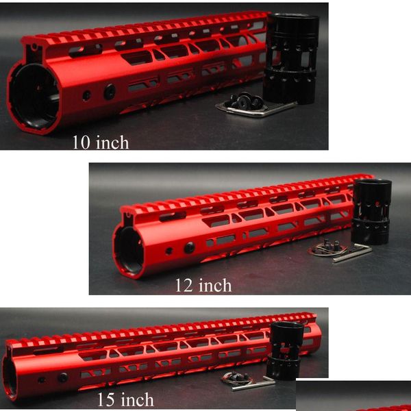 Autres accessoires tactiques Rouge anodisé 10 12 15 pouces M-Lok Handguard Rail Système de montage flottant Tralight Acier / Aluminium Écrou de baril Dr Dhlpx