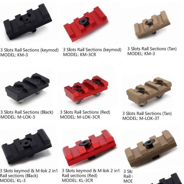 Otros accesorios tácticos Segmento de sección de riel de 3 ranuras de longitud corta para sistema de montaje Keymod/M-Lok Rieles Picatinny Color negro/rojo/tostado Dhiek