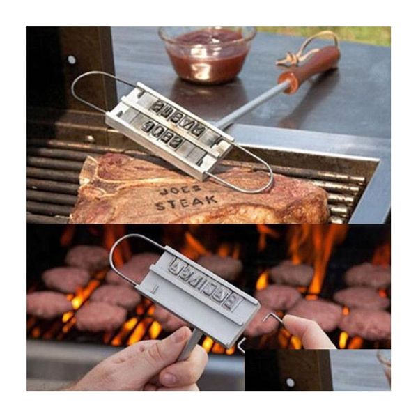 Autres7 BBQ Barbecue Grill Brandage Iron Signature Nom de marquage Tampon de tampon MEAD STEAK BURGER 55 X LETTRES ET 8 Espaces Bakery Access DHTD0