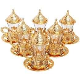 Juego de té árabe, griego, turco, diseño auténtico otomano, 6 servicios, platos y tazas de té, tapas, regalo 226D