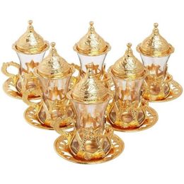 Juego de té árabe, griego, turco, diseño auténtico otomano, 6 servicios, platos y tazas de té, tapas, regalo, 249g