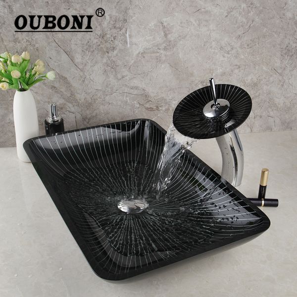 Ouboni cuadrado negro baño lavabo lavabo de lavado de lavado de grifo