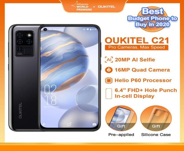 OUKITEL C21 20MP Selfie 64039039 FHD écran perforateur Helio P60 4000mAh Octa Core 4G 64G Quad caméra celulaire SmartPhone PK9657375