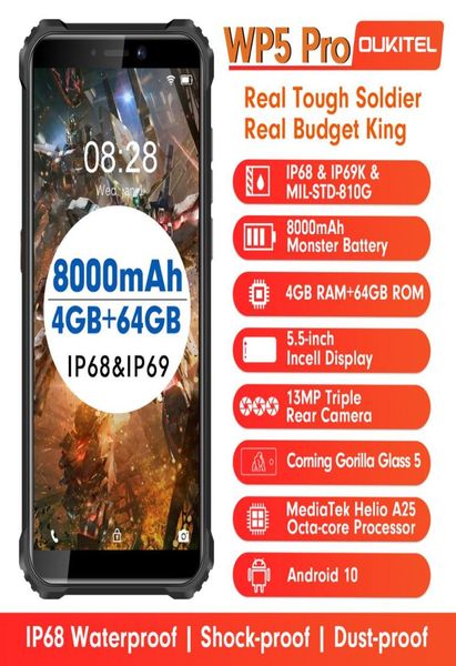 OUKITEL WP5 Pro 4GB 64GB 8000mAh IP68 Smartphone étanche Android 10 Triple caméra FaceFingerprint ID 55 pouces téléphone portable7088516