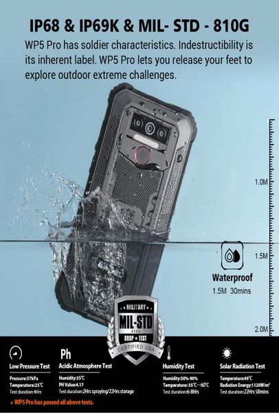 OUKITEL WP5 Pro IP68 Smartphone resistente al agua 8000mAh Triple cámara desbloqueo de huella digital Android 10 55 pulgadas 4GB 64GB Mobile5244776