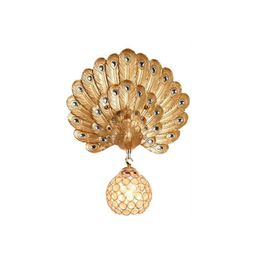 Oulala Contemporary Resin Peacock Wall Light Led Gold Creative Crystal Sconce Lampen voor huis in de woonkamer slaapkamer decor
