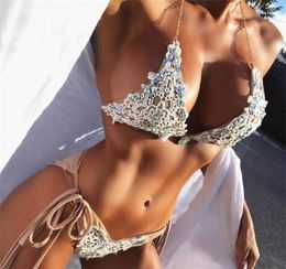 OULING Hoge Kwaliteit Diamant Rijn Bikini Badpak Sexy Vrouwen Bandage Biquini Micro Kant Bikini Halter Badmode Strandkleding Y2004159729363