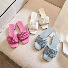 OULISASI zapatillas de cuero suave para mujeres Summer Outside Wear 2024 Sandalias de dedo plano de sandia plana de NUEVA SANYA