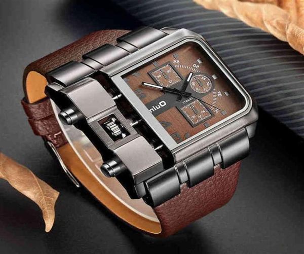 OULM 3364 Bracelet en cuir de luxe Men sur le nouveau Style Fashion Sport Militarz Quartz montre la garde-poignet