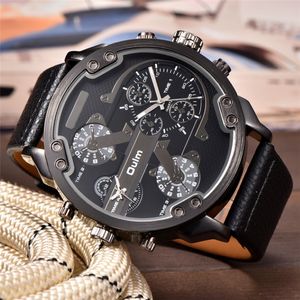 OULM Big Watches for Men Múltiple Zona horaria Sport Reloj de cuero casual masculino Dos diseño de la marca de lujo Wriswatch Ly19121 248m