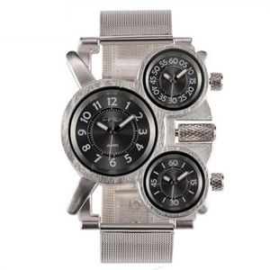 Marca Oulm, reloj militar de cuarzo con esfera grande para hombre, reloj de tiempo de viaje preciso, correa de acero inoxidable cómoda, reloj de pulsera masculino 238k