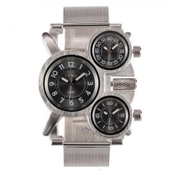 Oulm marque grand cadran Quartz militaire montre pour hommes précis temps de voyage montre confortable en acier inoxydable bande masculine montre-bracelet 2525