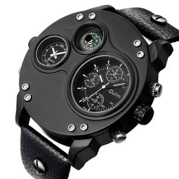 Oulm Merk Gladde Glans Celebrity Kwaliteit Quartz Horloge Kompas Heren Horloges Dubbele Tijdzone Grote Wijzerplaat Mannelijkheid Watches309k
