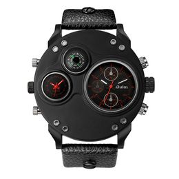 Oulm Marque Lisse Lustre Simple Généreux Ludique Montre À Quartz Boussole Jeunes Adolescents Hommes Montres Double Fuseau Horaire Grand Cadran Mascu295T