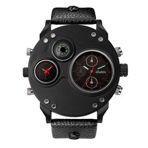 OULM Brand Smooth Luster Simple Gulle Playful Quartz Watch Compass Youth Teenagers Mens Watches Dual Time Zone Grote Die Die Mannelijkheid Polshorgels