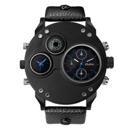 Oulm marque montre lisse lustre célébrité qualité tendance montre à quartz boussole hommes montres double fuseau horaire grand cadran masculin Wris340S