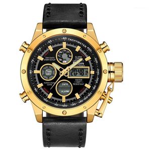 OULM NIEUWE SPORT KIJKEN MANNEN TOT DUBEL DUAL Display Waterdichte polshorloge mannelijke leer Luminous Hands Chronograph Watch1