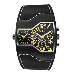 Oulm news montres mascules marque de luxe multiple fuseau horaire mâle quartz wristwatch bracelet en cuir décontracté relogio masculino231z