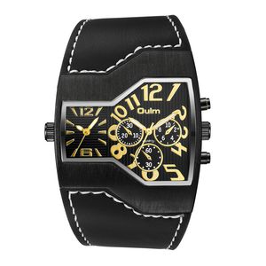 Oulm nieuwe horloges mannen luxe merk meerdere tijdzone mannelijke kwarts polshorloge casual lederen band horloge relogio masculino