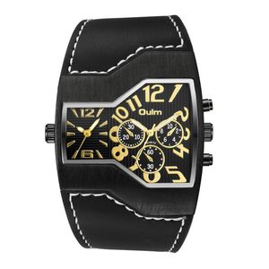 Oulm Nieuwe Horloges Mannen Luxe Merk Meerdere Tijdzone Mannelijke Quartz Horloge Casual Lederen Band Horloge relogio masculino258R