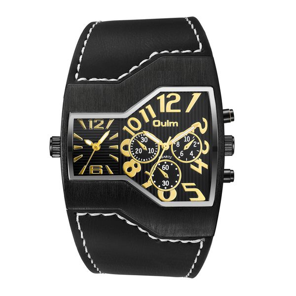 Oulm nouvelles montres hommes marque de luxe plusieurs fuseaux horaires mâle montre-bracelet à Quartz décontracté bracelet en cuir montre relogio masculino