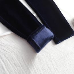 Oumengka 2023 Invierno doble espesor de terciopelo pantalones flacos para mujeres altos pantalones delgados de cintura elástica pantalones de lápiz femenino