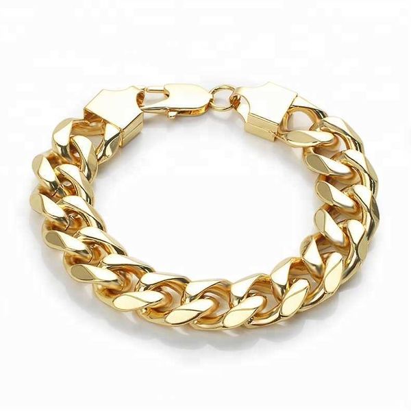 Oumi – bracelet cubain en acier inoxydable plaqué or 14 carats, chaîne épaisse avec serrure à homard, bijoux pour hommes, vente en gros