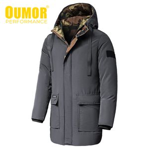 OUMOR 8xl Men Winter Lang Casual camouflage Haped Jacked Parkas Outdoor Fashion Warm Dikke Pockets Army Coat 201119