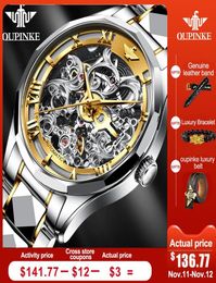 OUPINKE MENS Automatische Mechanische horloges Luxe zakelijke zakelijke stalen Steel Waterdichte polshorloge Men Fashion Clock Diver Watch7110150