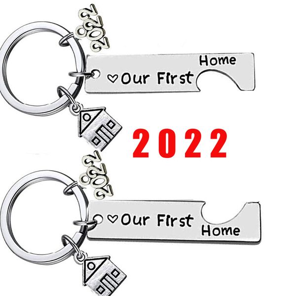 Notre première maison 2022 acier inoxydable rond métal lettre porte-clés anneaux pour hommes femmes clés de voiture anneau pendentif ami cadeau en gros