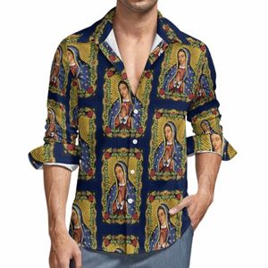 onze Lieve Vrouw van Guadalupe Shirt Herfst Maagd Maria Casual Shirts Man Cool Blouses Lg Mouw Grafisch Street Style Big Size 3XL 4XL h20Z #