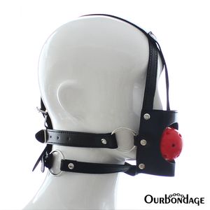 Ourbondage PU Lederen Band Holle Snuit Gag Plastic Balhoofd Riem Harnas BDSM Bondage Masker Terughoudendheid sexy Speelgoed Voor Koppels