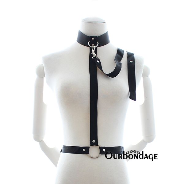 Ourbondage – ceinture en Nylon pour femmes, harnais de taille, corps de Bondage avec collier et brassard, menottes avec laisse, contraintes féminines, jouets sexy