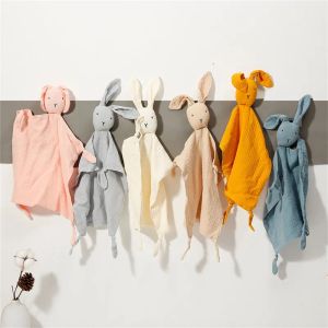 Foulards d'extérieur en mousseline de coton doux, serviettes pour bébé, poupée de lapin en peluche, couverture de sécurité