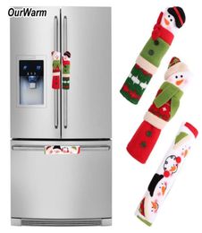 Ourwar 3PCSset Snowman Kitchen Appliance Handle Covers Christmas Decor Kitchen Tools Microwave Door Refrigerator Handle Set9952189