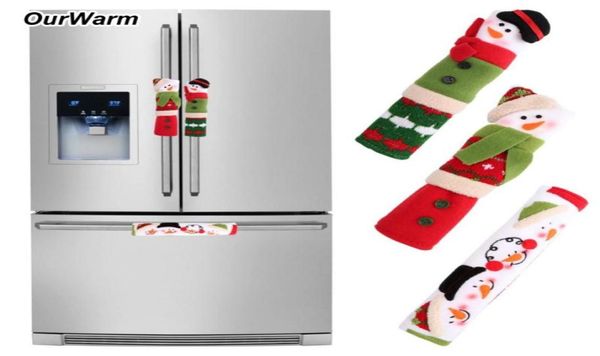 Ourwar 3PCSset Snowman Kitchen Appliance Handle Covers Christmas Decor Kitchen Tools Microwave Door Refrigerator Handle Set 4574803