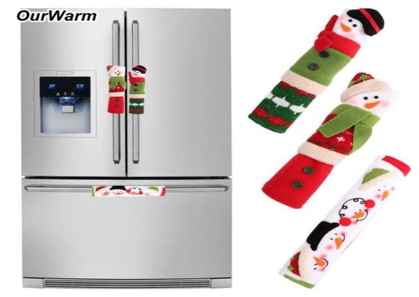 Ourwar 3pcSset Snowman Kitchen Appliance Handle Covers Christmas Decor Kitchen Tools Microwave Door Refrigerator Handle Set 5920572