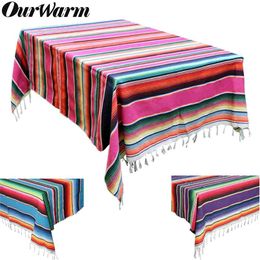 Ourwarm 150x215cm Mexican Katoen Tafelkleed Bruiloft Decoraties Serape Deken Tafel Cover Feestartikelen USA Warehouse 210626