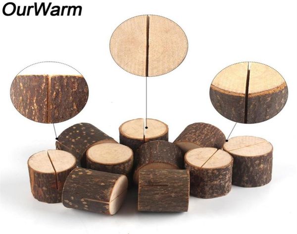 Ourwarm 502010pcs Numéro de table en bois naturel Nom de la carte Nom de la carte Mémo Dossier de siège Rustique Décoration de fête de mariage249w1020746