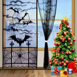 Ourwarm Halloween Curtain Lace Bats Skull Spider Party Festival Window Drapes Doorway Home Decoratie