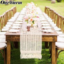 OurWarm Hollow out Macrame Table Runner Boho Decoración de la boda 30x274 CM Marruecos Nordic Style Boho Table Runner con borlas Y200421