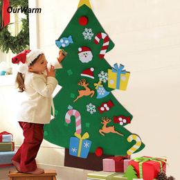 OurWarm Enfants DIY Feutre Arbre De Noël Avec Des Ornements Enfants Nouvel An Cadeaux pour Porte Tenture Décoration De Fête 201028